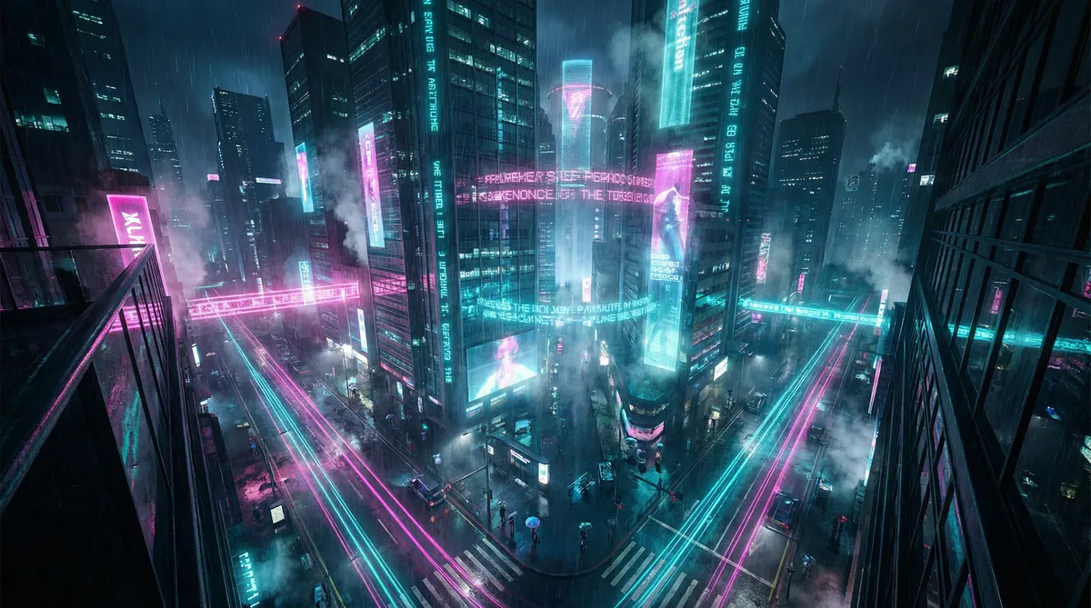 男同视频 竖屏短剧平台首页背景 - 赛博朋克都市夜景